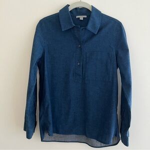 COS Blue Cotton Button Front Henley Shirt Blouse Top Denim Blue Size 2